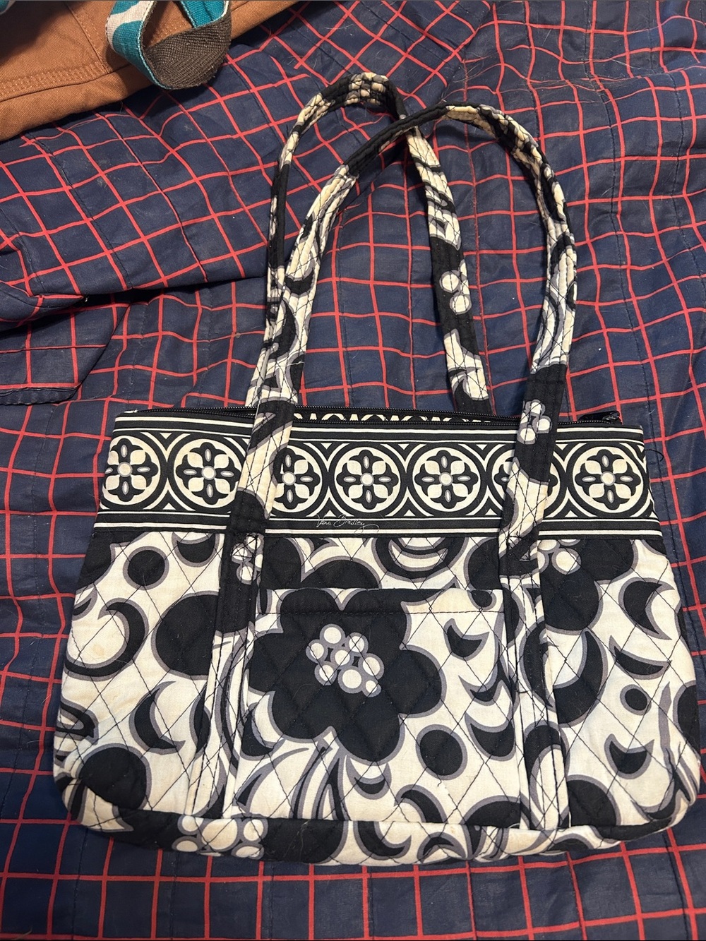 Vera Bradley Black and White Quilted Floral Tote